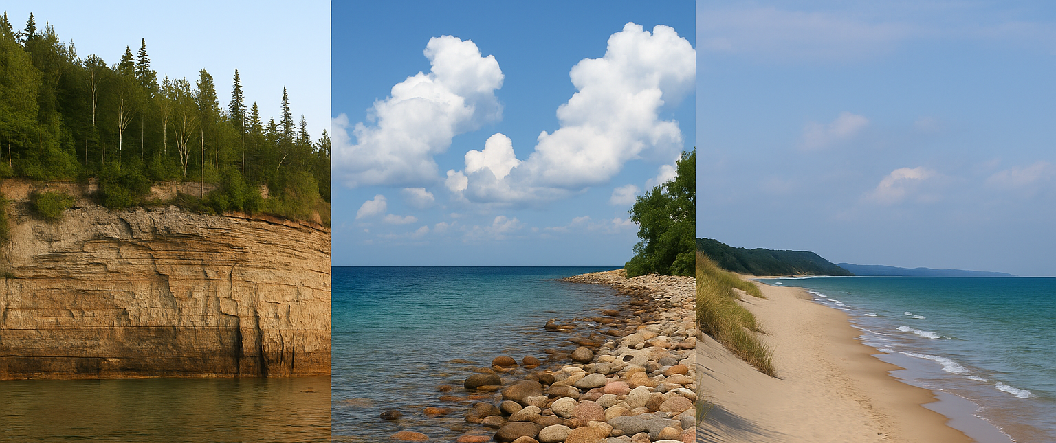 Lake Superior, Lake Huron, and Lake Michigan